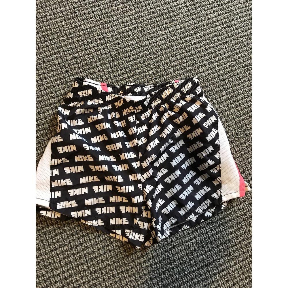 Nike Boys Swim Trunks Size 5-6 Black White Logo Print Dri-FIT Youth Swimwear